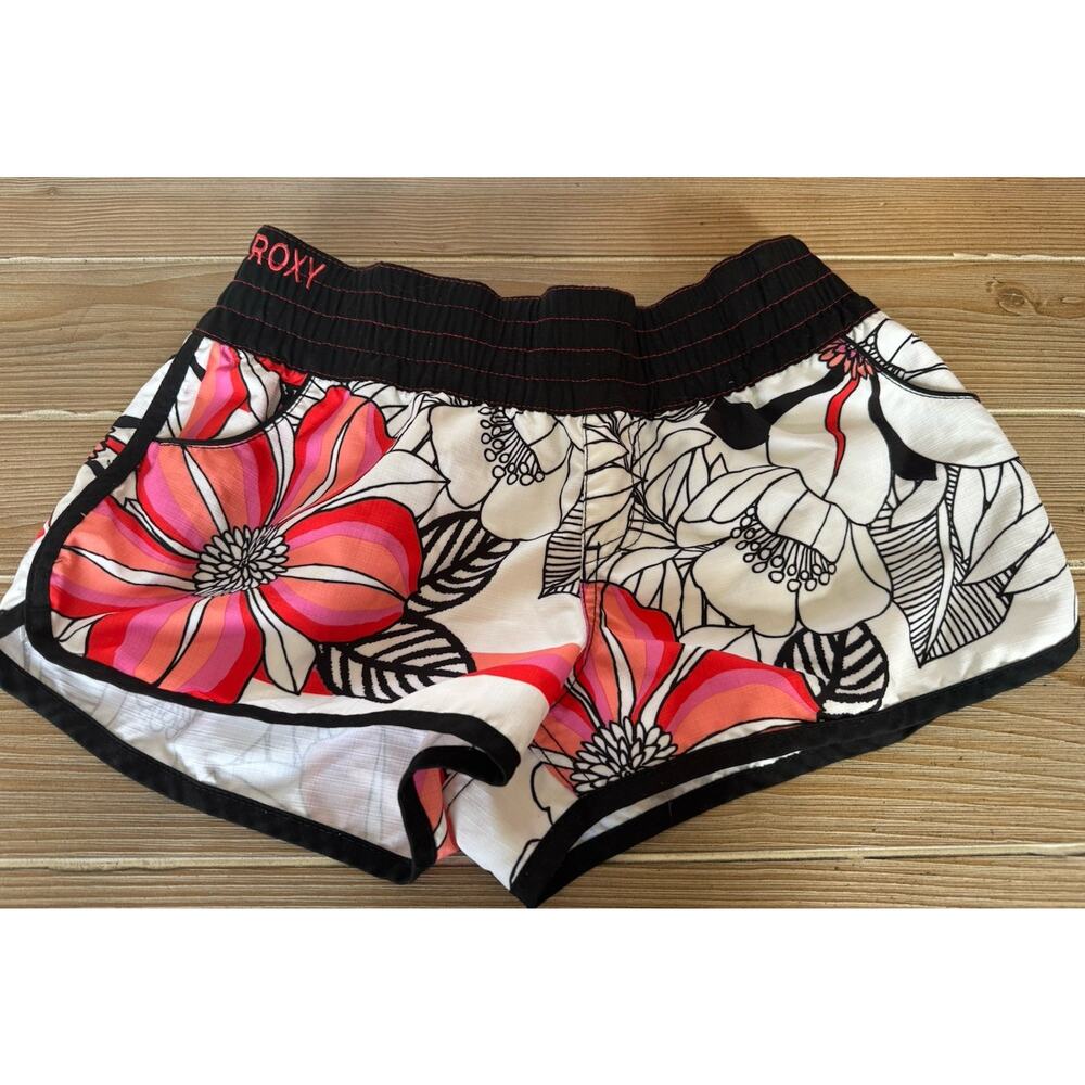 Roxy Endless Summer Floral White Black Pink Board Shorts Juniors 7 Hawaii Surf